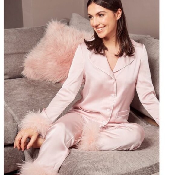 Pink feather trim pajamas Nadine Merabi